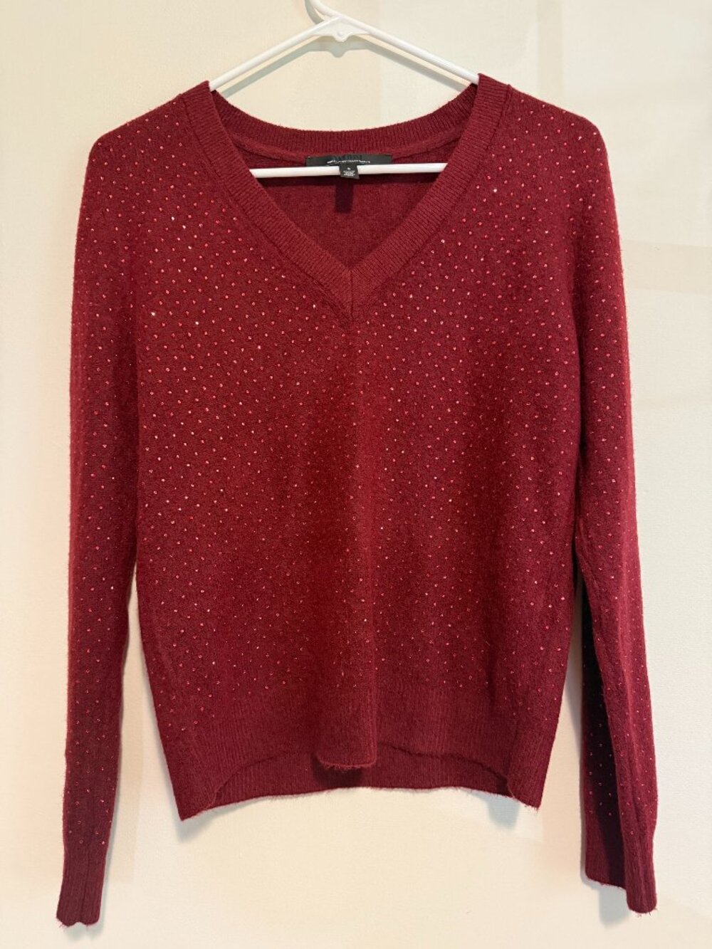 White House Black Market Red Embellished V-Neck Sweater | SM